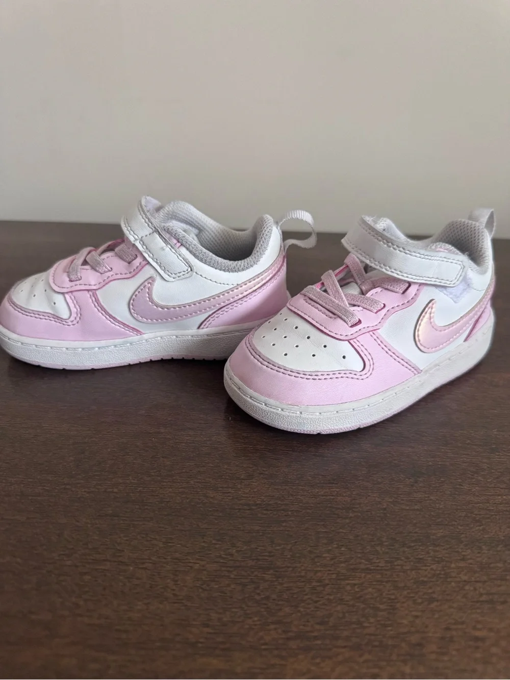 Nike Kids Pink and White Velcro Sneakers